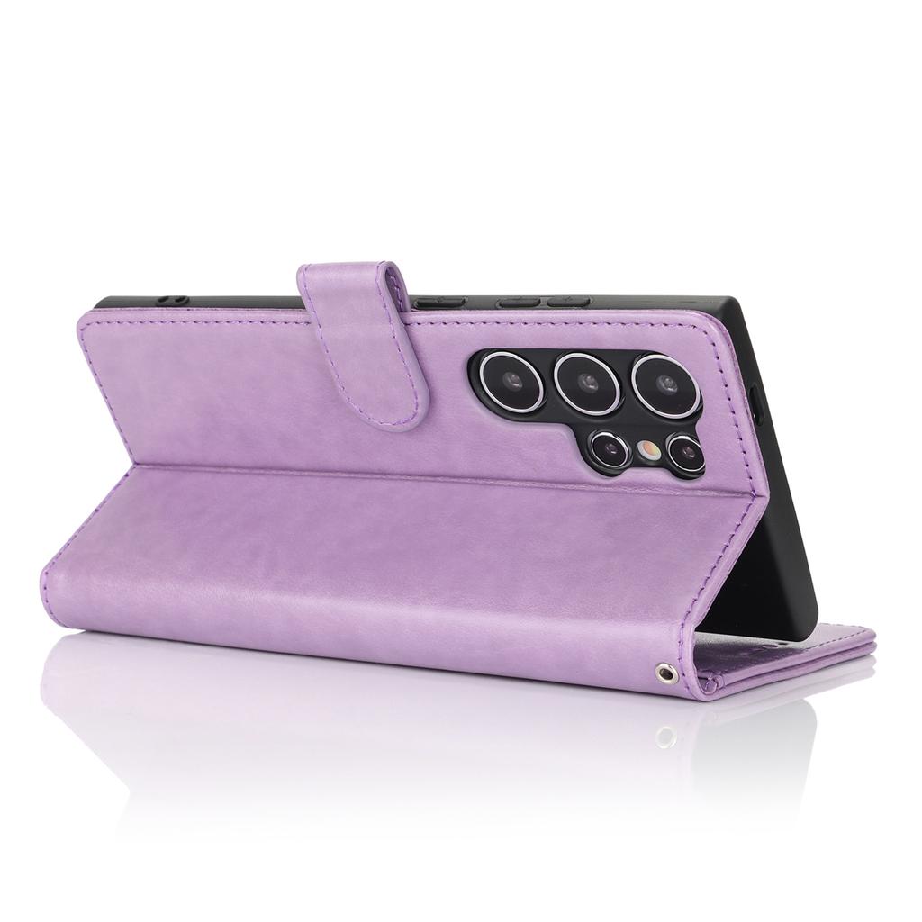 For Samsung Galaxy S24 Ultra Stand Case Textured Leather Wallet Phone Cover with Strap