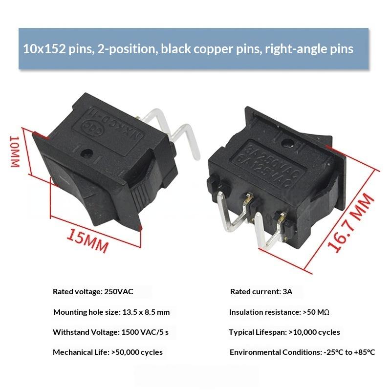 10Pcs KCD11 Rocker Switch 10x15mm Mini Universal Power Toggle Switch for Electronic Component Replacement