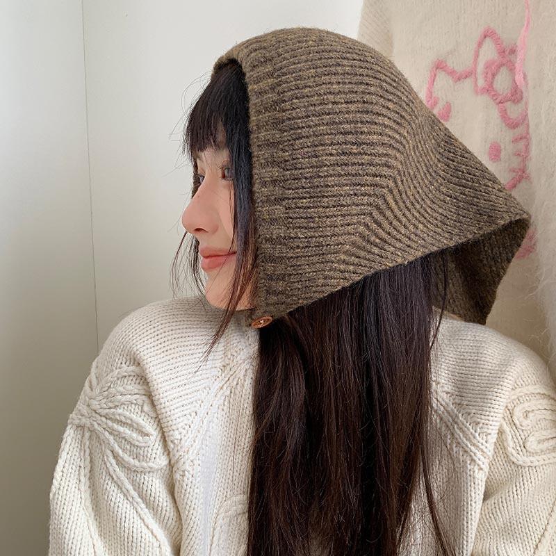 Korean New Triangle Hair Scarf Hat Warm Woolen Headscarf for Women Thicken Knitted Scarf Female Headwarp Winter Cashmere Scarves