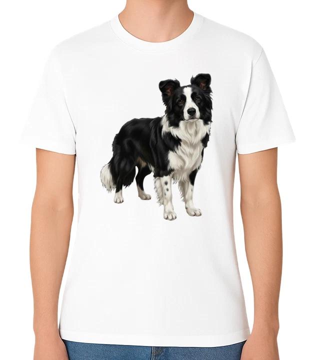 Border Collie Dog Standing Illustration T-Shirt Herding Dog Lover Unisex Tee XXXL