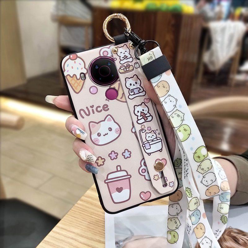Fashion Design Phone Holder Phone Case For Nokia 5.4 Wrist Strap Cartoon Lanyard Protective Anti-knock Anti-dust Ring
