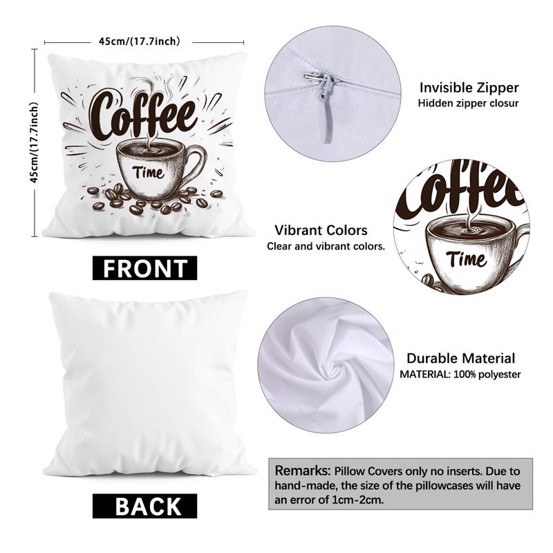 Coffee Time Pattern Decorative Cushions Pillowcase Polyester Cushion Cover Throw Pillow Sofa Decoration Pillowcover Home Decor