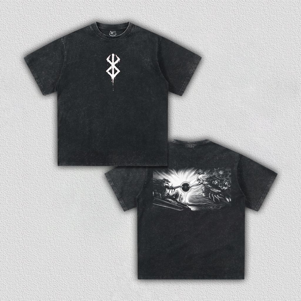 Berserk Baggy T-shirt Washed Oversized Cotton Anime Two Sided Print Men Women Short Sleeve Retro Streetwear Cotton Female Male Clothing