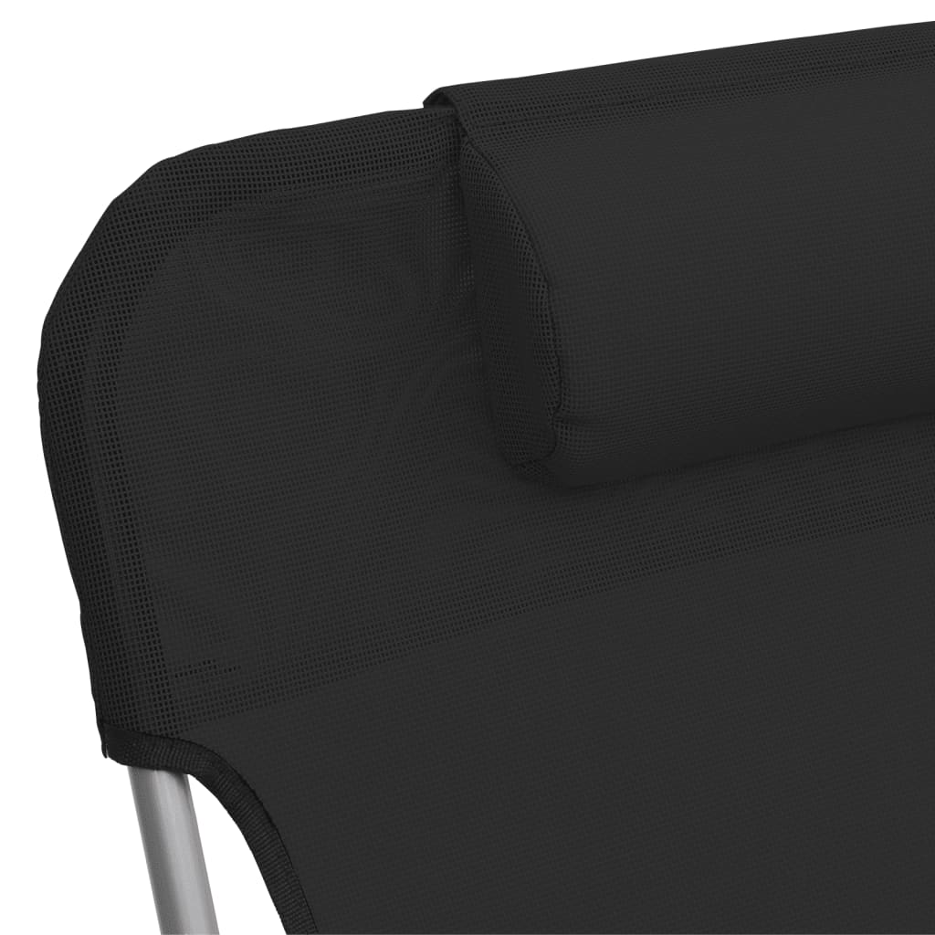 Folding Sun Lounger Set of 2 Black Textilene and Steel