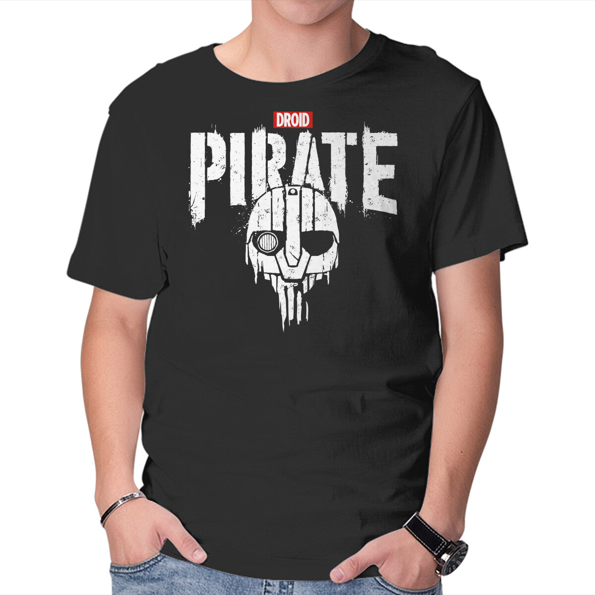 Unisex Crew Neck T-Shirt Droid Pirate Graphic Short Sleeve Casual Tee M