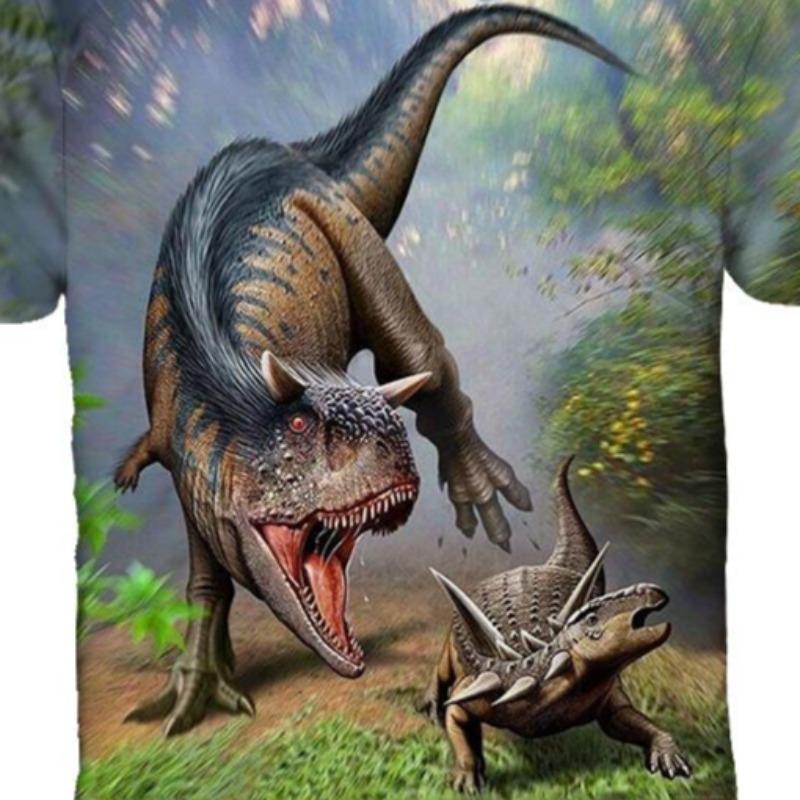 Summer Round Neck 3D Dinosaur  Pattern Printed Top Fashionable Casual Short Sleeved Children's Boy and Girl Kids Unisex T-shirts