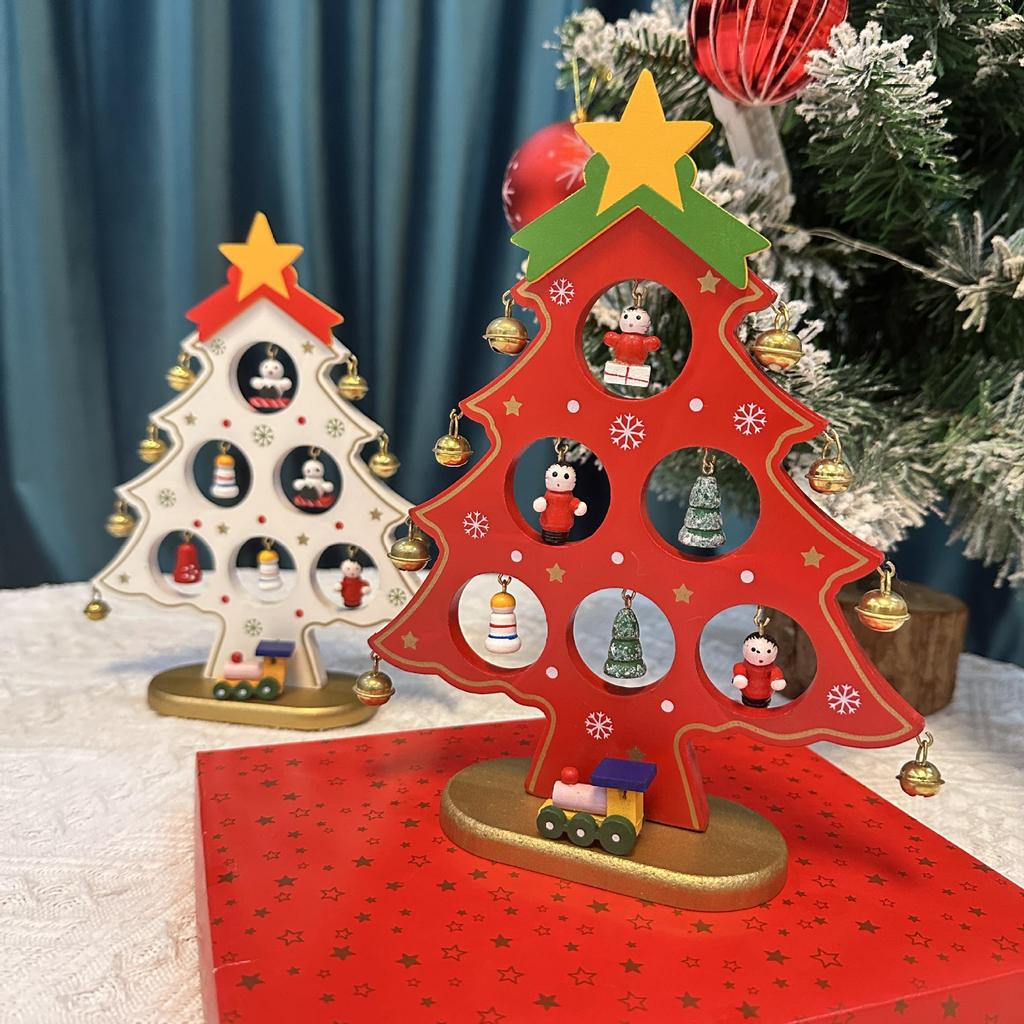 Wooden Christmas Tree Tabletop Display and Mini Figurines - Creative Gifts for Kids