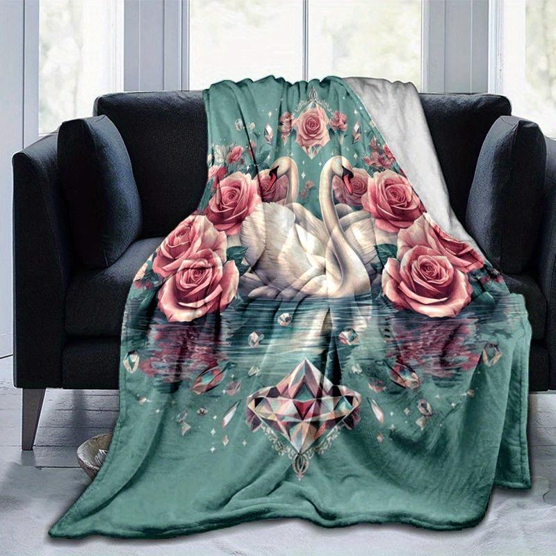 1pc Swan Printing Lightweight Flannel Blanket, Comfortable and Warm Blanket, for Camping Sofa Bed and Couch Office, Suitable for Gift Blanket