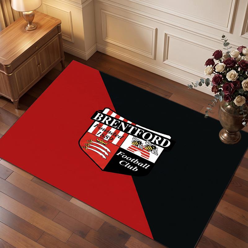 Brentford Football Print Crystal Velvet Rug, Comfortable Water Absorbent Non Slip Indoor Floor Carpet