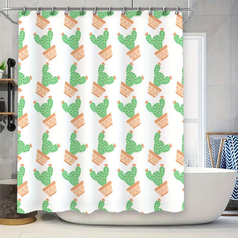 

Green Cactus Plant Pattern Shower Curtain Waterproof Fabric Decorative Bathroom Accessories Cute Flower Garden Design (White Gre W60H190(CM)-1 Pcs
