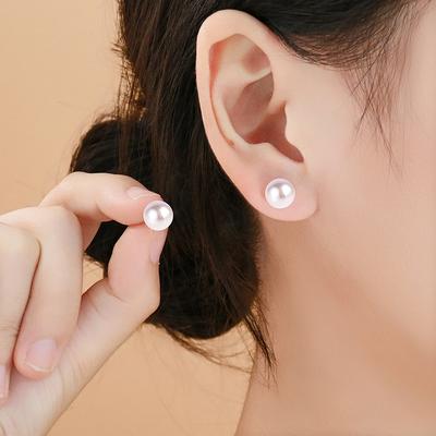S925 Silver Needle Elegant Simple Pearl Stud Earrings Versatile Round Pearl Earrings Gift Promotion