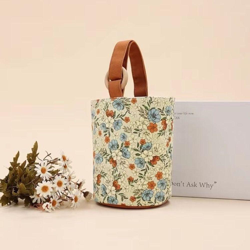 

Korean Style Canvas Handbag Lunch Bag Mummy Bag Elegant Retro Flower Bucket Bag Women