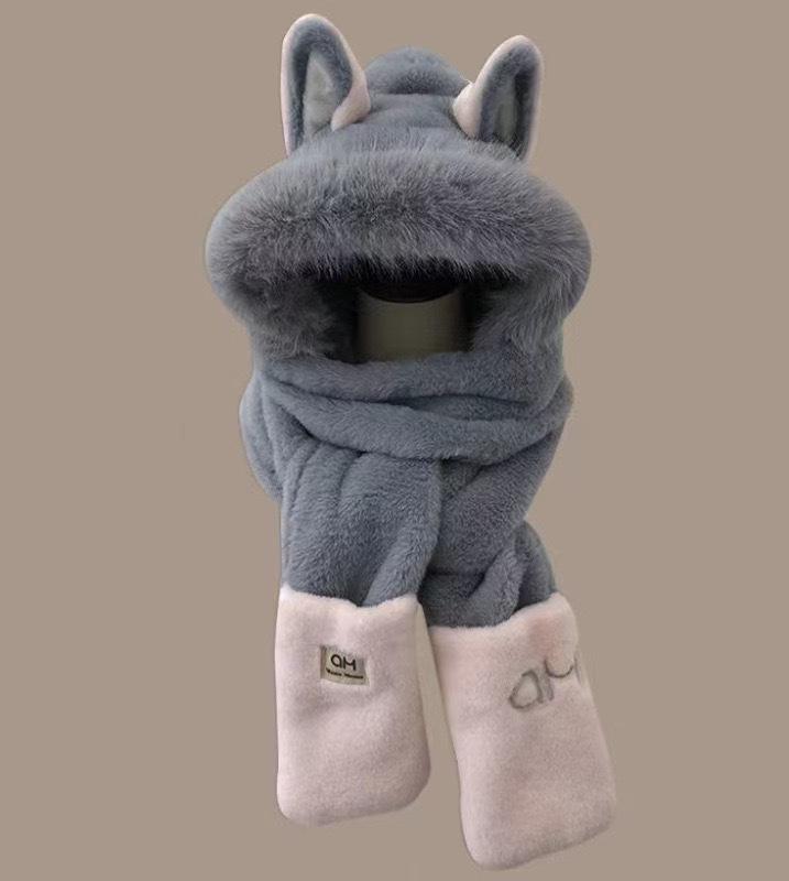 Women's Cute Fluffy Hat with Scarf and Ear Protection for Autumn/Winter