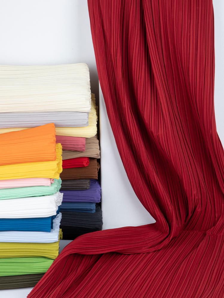 diy sewing wrinkled textile plain black white blue red pleated designer fabric by the meter for dress clothing background cloth