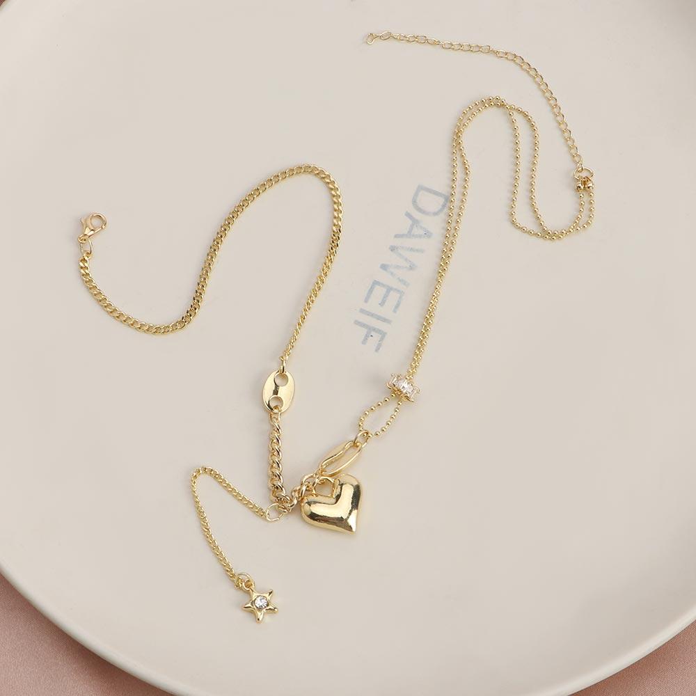 

Sweet Pendant For Girls Crystal Star Tassel Woman Clavicle Choker Peach Heart Korean Style Necklace