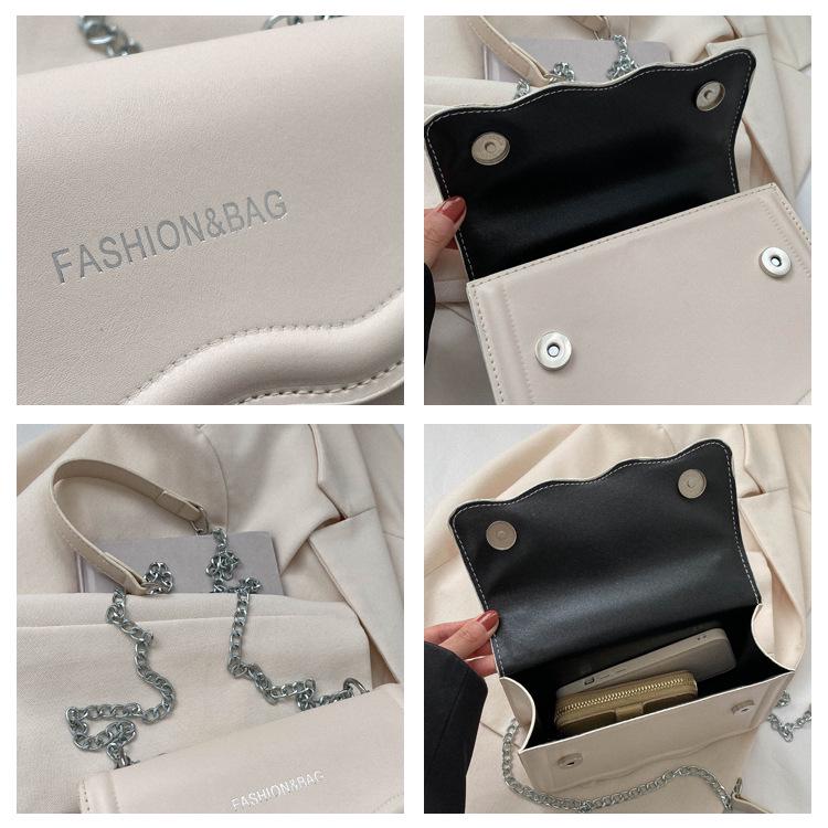 Korean Style Small Square Women's Crossbody Bag - 2025 Solid Color, Wave Pattern, Chain Shoulder, Simple Fashion.