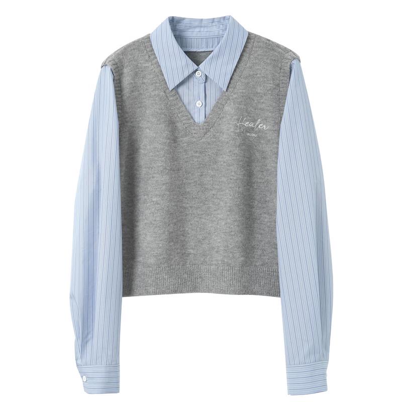 Sancai Women's Faux Two-Piece Knit Pullover Sweater