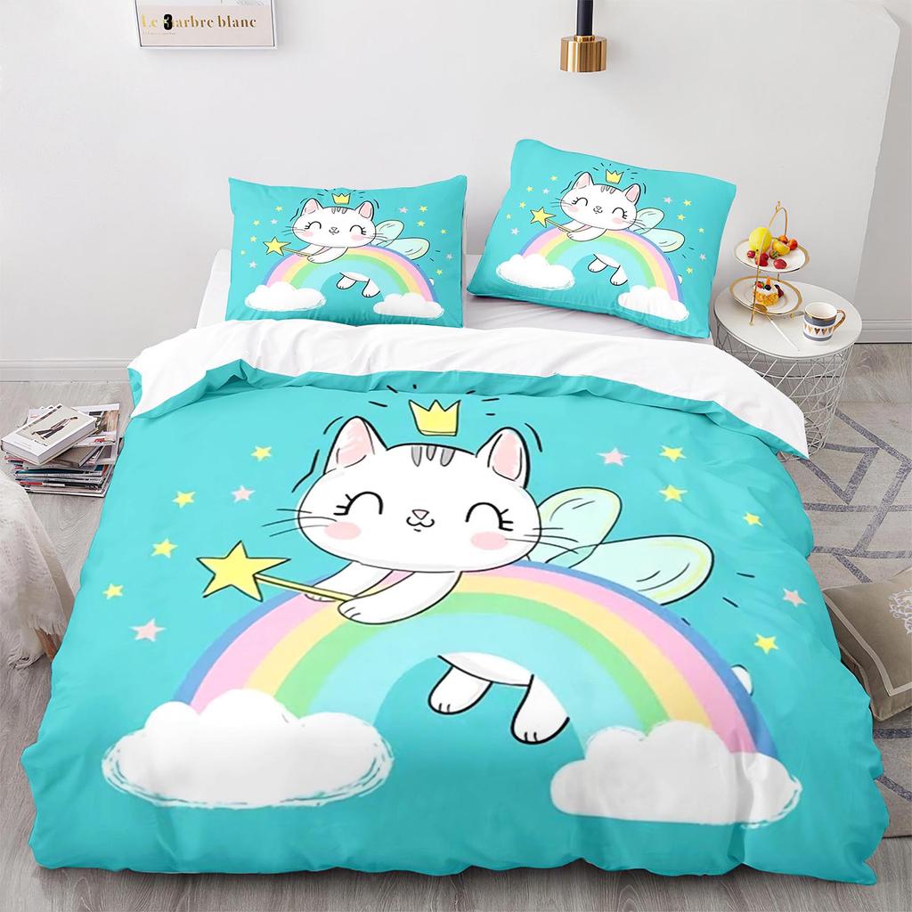 Rainbow Cat Bedding Set Single Twin Full Queen King Size Kawaii Girl Bed Set Aldult Kid Bedroom Duvetcover Sets 3D Print 013