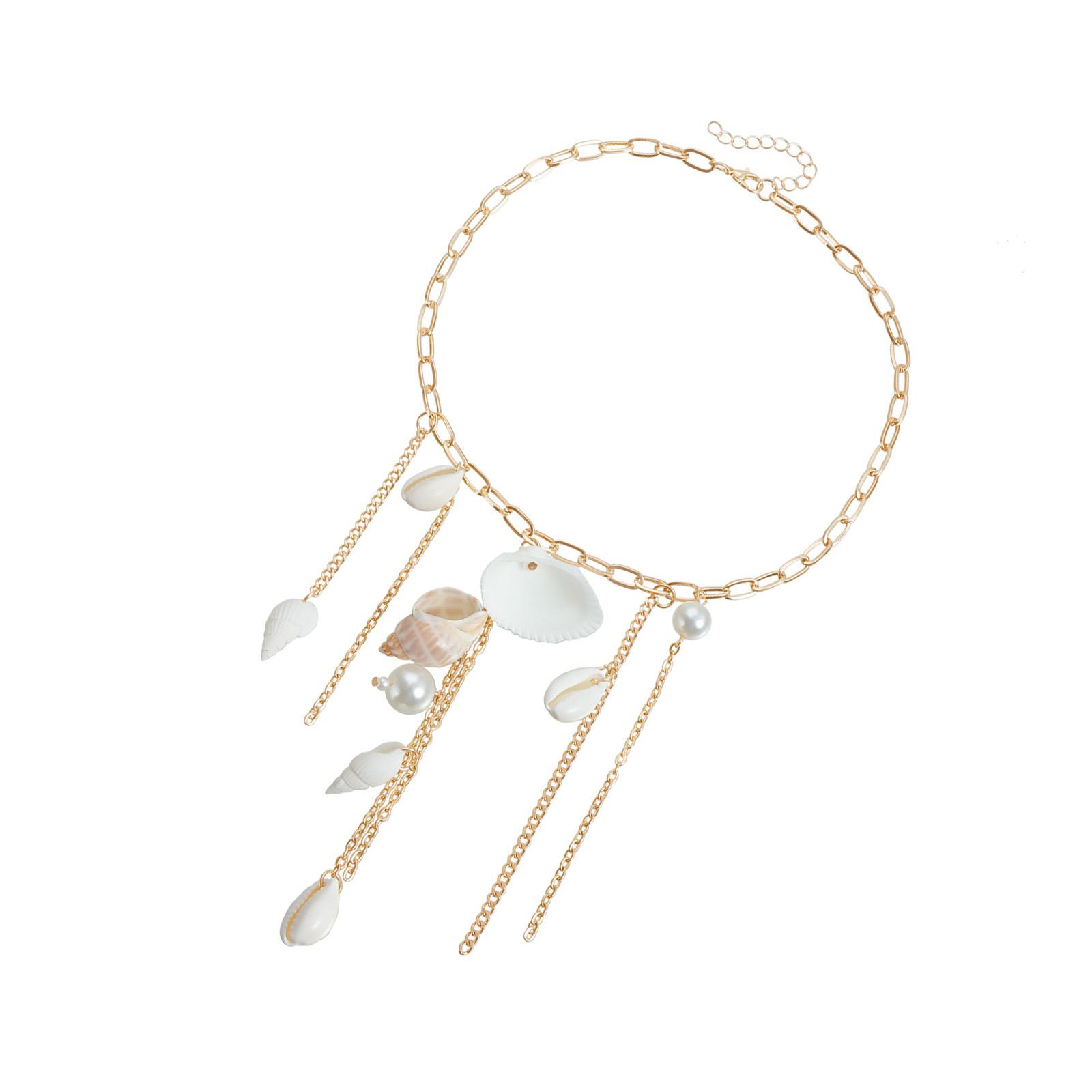 

Feminine Conch Shell Tassels Necklace Adjustable Length Lightweight Neckchain For Casual Wear Summer Accessories 1 золотой