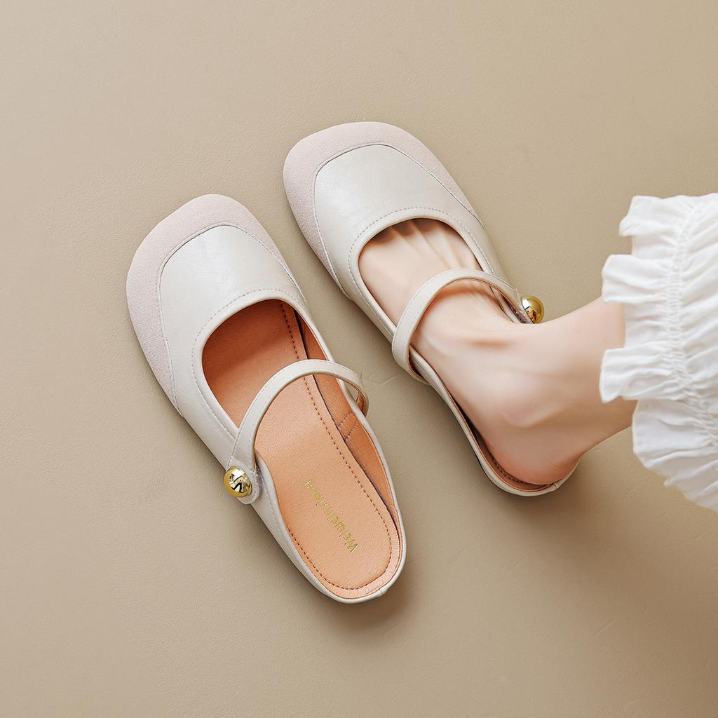 Weiwei Girl 993-3 French Bag Head Half Slippers Women's Summer Wear One Word with Retro Muller Flat Shoes Women
