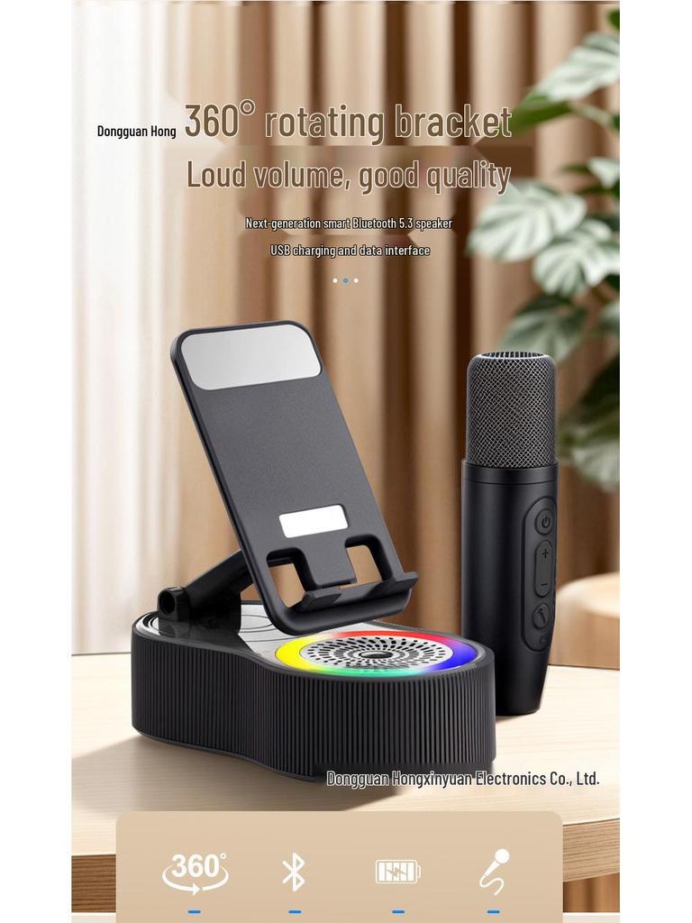 Portable Multifunction Bluetooth Speaker: 5-in-1 Karaoke, Power Bank, RGB Light, Phone Stand