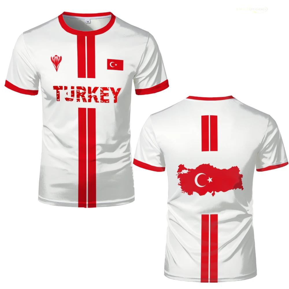 Maglia da Calcio Turchia Traspirante Asciugatura Rapida T-shirt Sportiva a Maniche Corte Bandiera Turca Stampa 3D Moda Larga T-shirt da Uomo