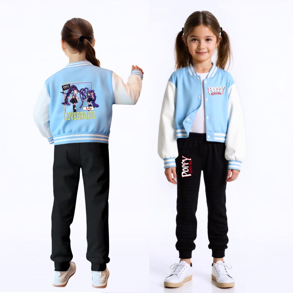 5594 Kids Girls Lily Lovebraids Double-side Printed Casual Outerwear Long Sleeves Baseball Jacket Coat