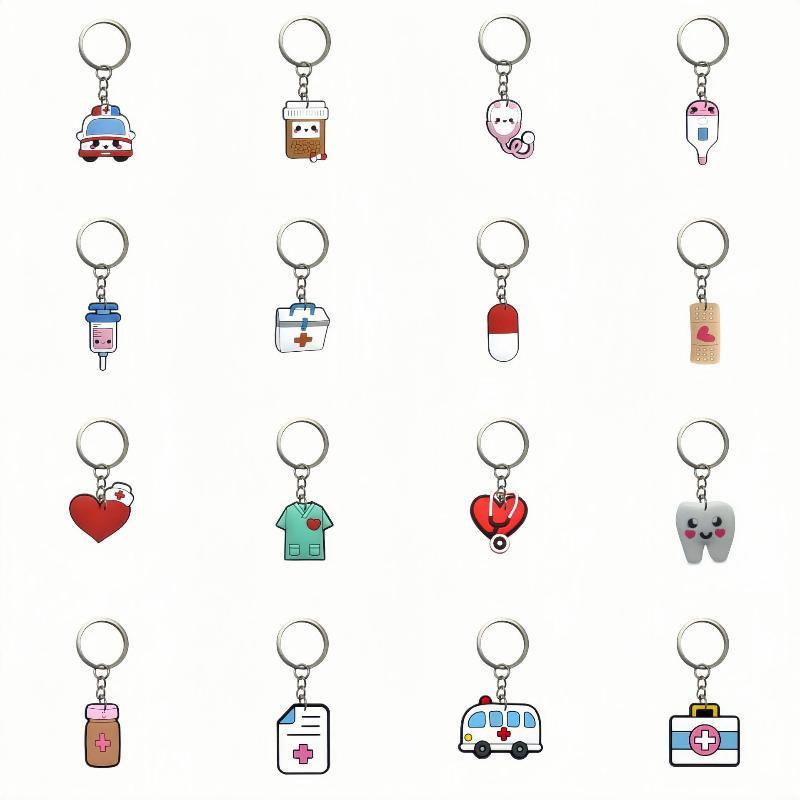 Cute Medical Themed Silicone Keychains With Blank Label Tags Lovely Cartoon Designs For Nurses Doctors Gifts Daily Use