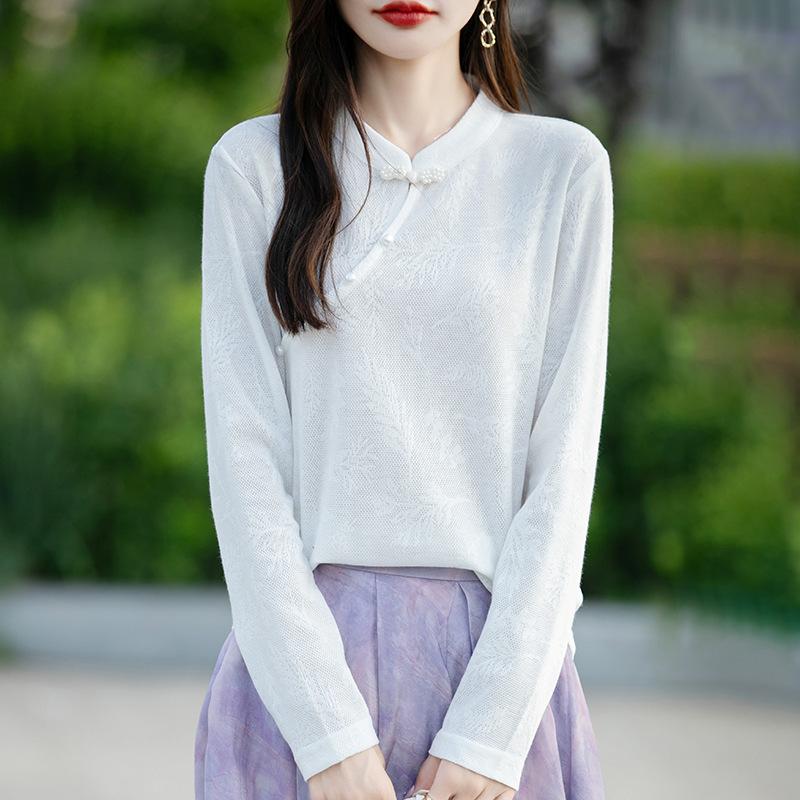 Spring and Autumn's New Round-neck Knitted Sweater, Long-sleeved Jacquard Diagonal Buckle, New Chinese-style Loose Base Layer