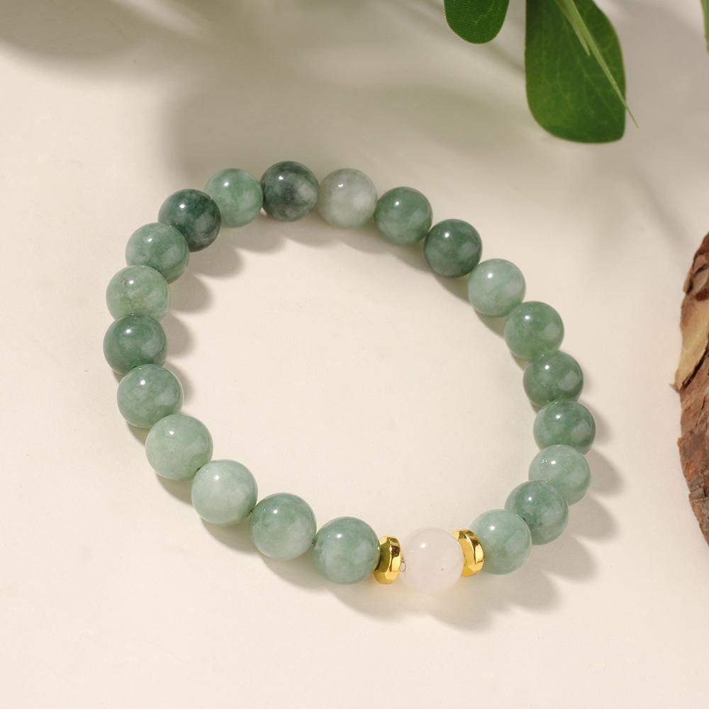Festive Gifts Green Jade And White Jade Beaded Bracelet Serene Fashion Jewelry For Men And Women Daily Wear Simple Versatile Accessory