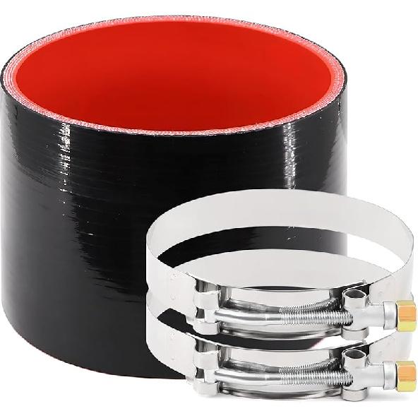 ID 4 Inch(102Mm) High Temperature 4-Ply Reinforced Straight Silicone Hose Performance Coupler With 2Pcs T-Bolt Clamps Suitable High Level Turbo Pipe