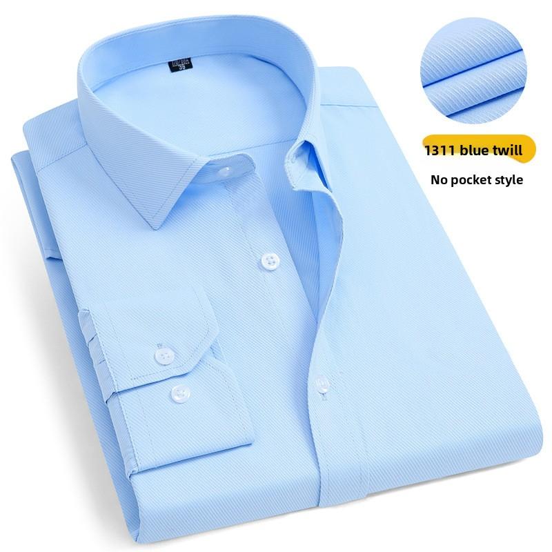 Men's Striped Long Sleeve Shirt, Cotton Blend Square Collar Business Shirt, Lightweight Pocket Top