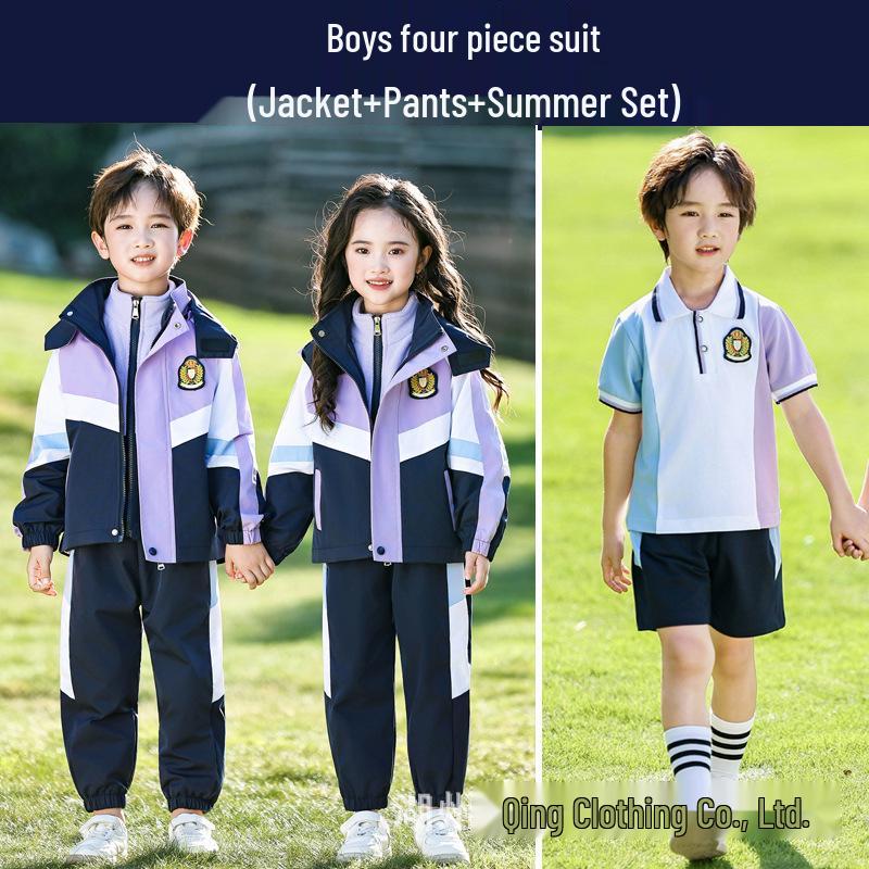 Dziecięcy Zestaw Wiatrówki Mundurka Szkolnego: 3-częściowy dla klas K-1 - Wiatroodporny na wiosnę, jesień i zimę