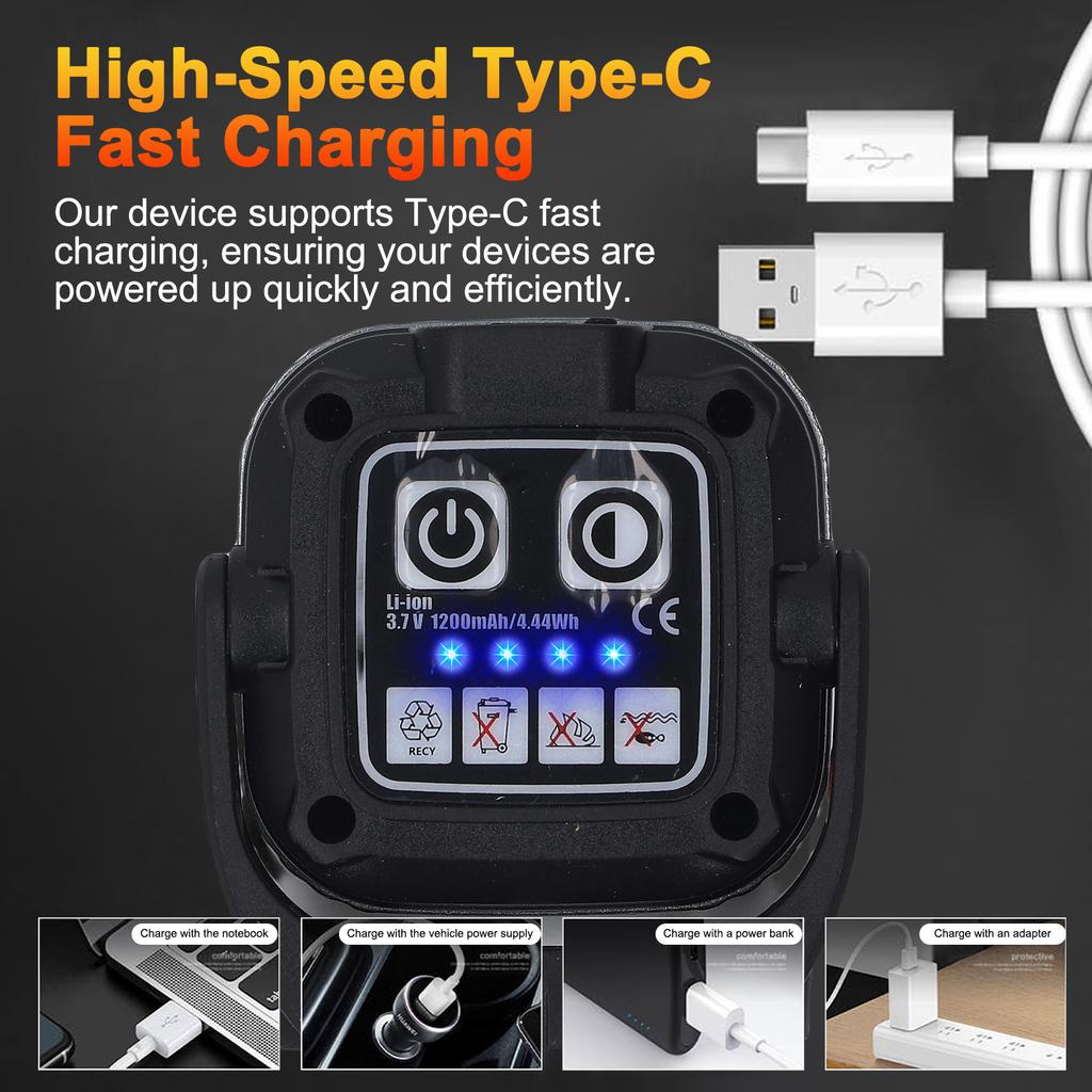 COB Magnetische Arbeitsleuchte, USB Wiederaufladbare LED Campinglampe 8 Farbmodi, 360 Grad Drehbar, Faltbar