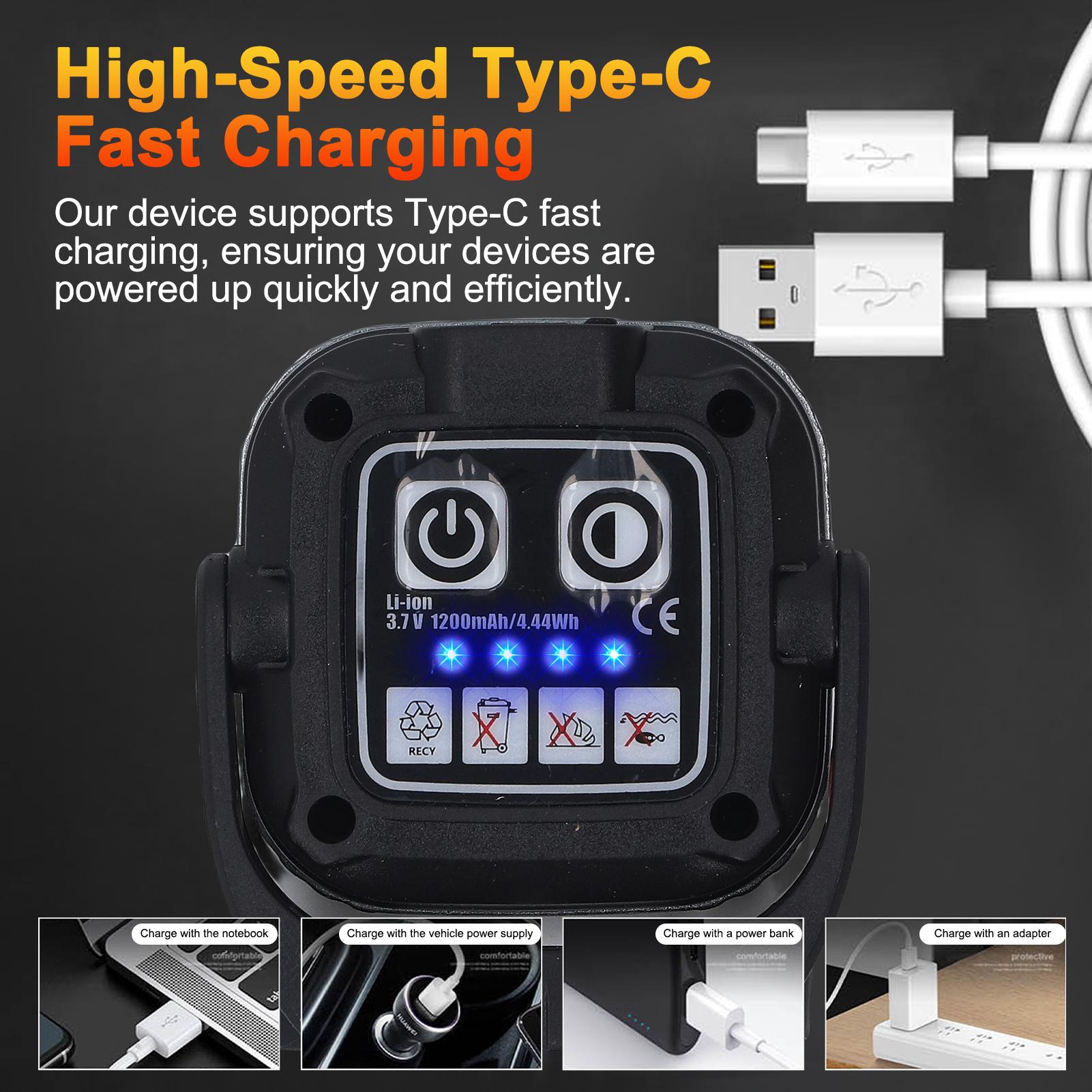 

COB Магнитный рабочий свет, USB перезаряжаемый светодиодный фонарь для кемпинга 8 режимов цвета, вращение на 360 градусов, складной