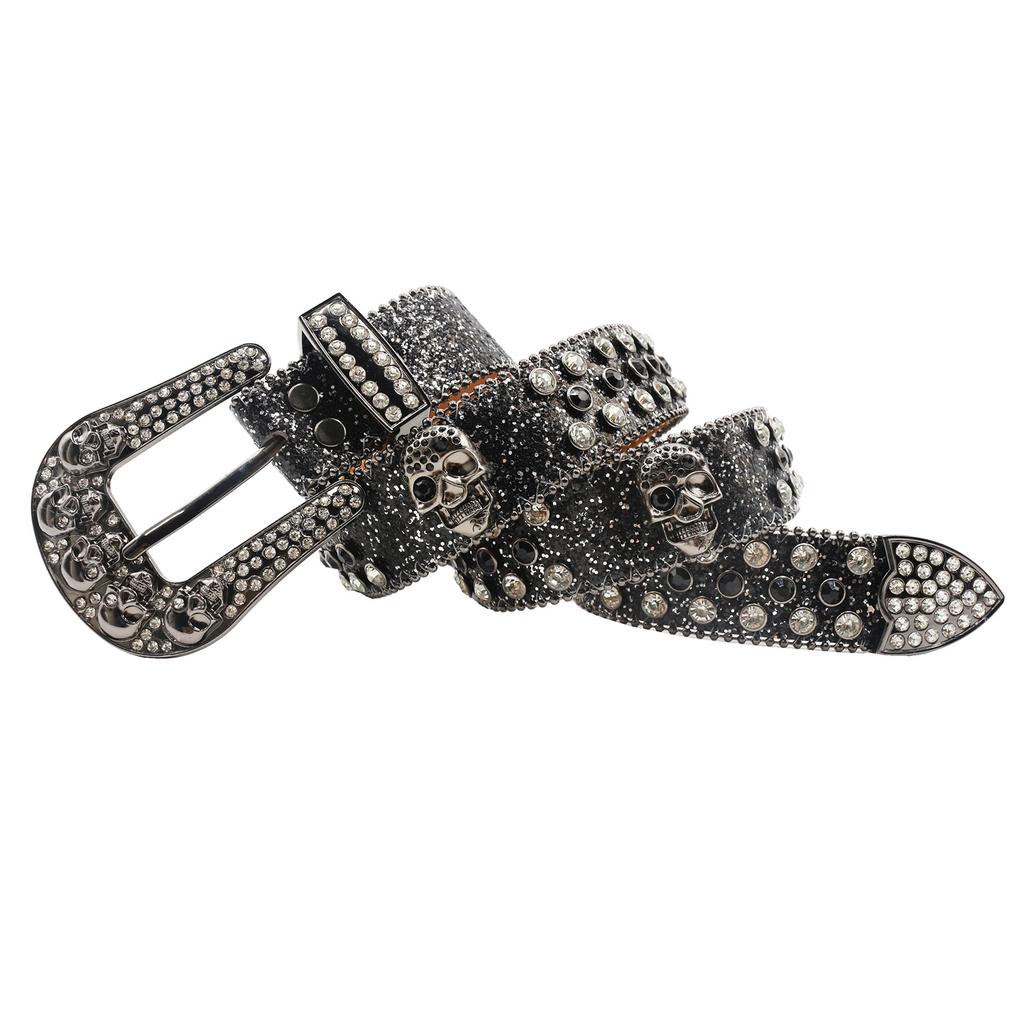 European and American Dark Skull Rhinestone Inlaid Belt High-end Pin Buckle Full Diamond Sequin Hip-hop Decoration Nightclub Belt Women