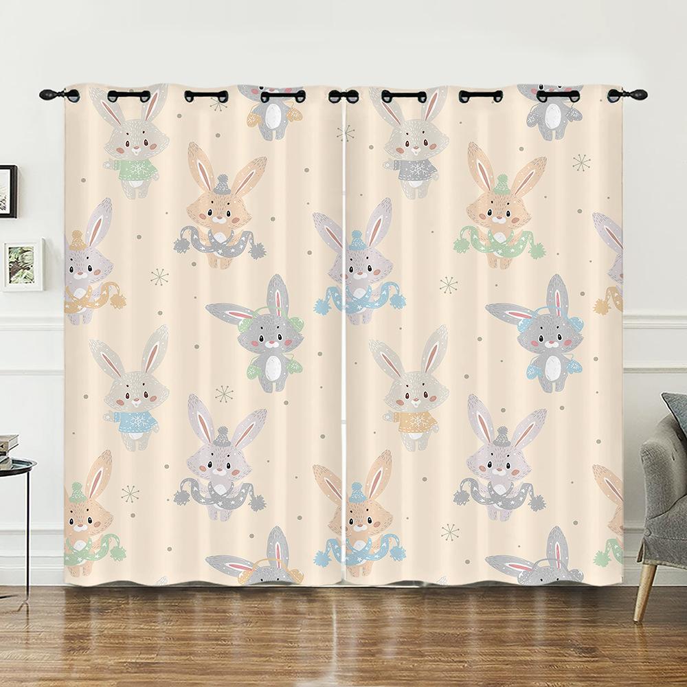 Curtain Animal Rabbit Illustration Curtain Digital Printing Blackout Curtain No Punching