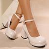 Women's High Heels Platform Pumps Patent Leather Chunky Heeled Lolita Shoes Woman Plus Size Fashion Ankle Strap Mary Jane Pumps