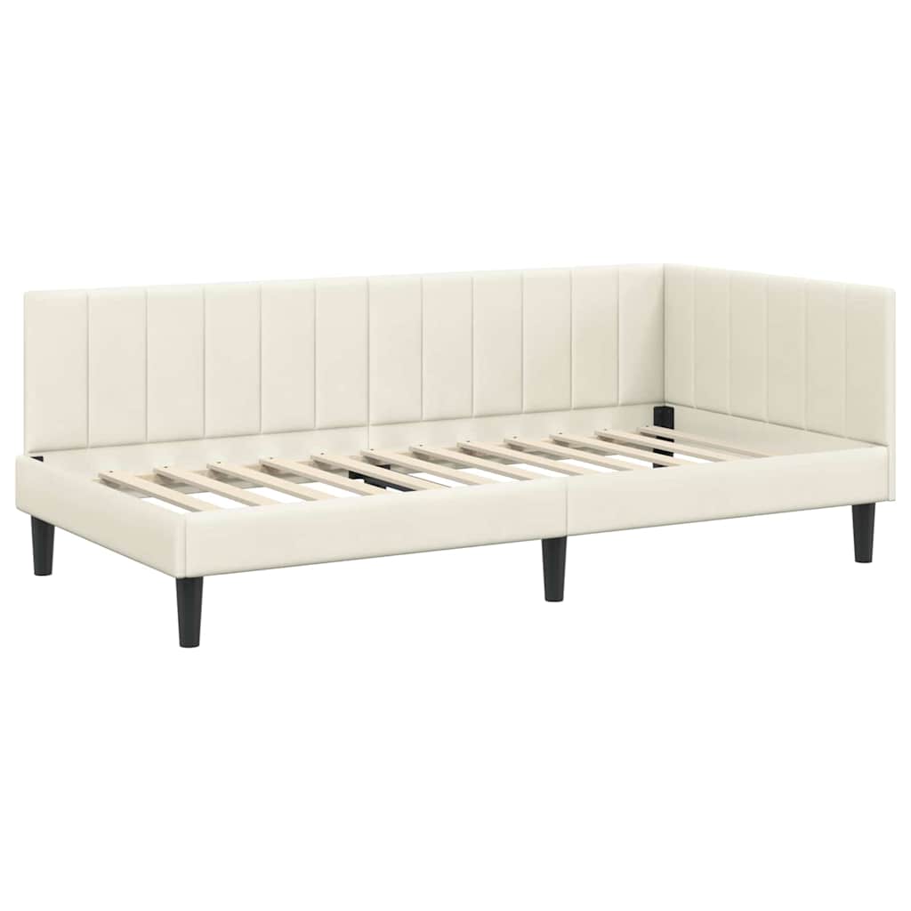 Corner Bed Frame with Mattress and Headboard 2 Pcs Cream Velvet
