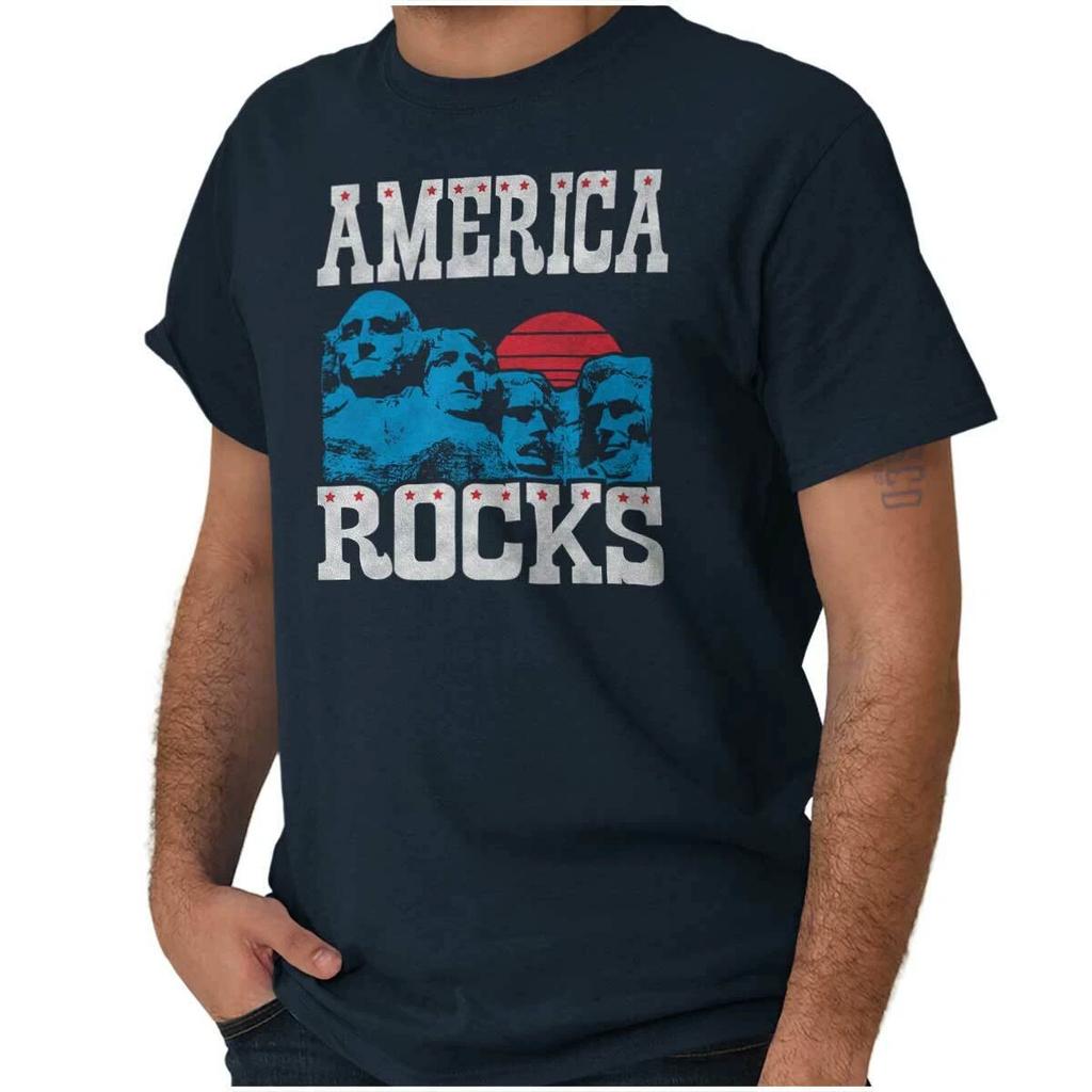 Funny America Rocks Pun Mount Rushmore Humor Womens or Mens Crewneck T Shirt Tee