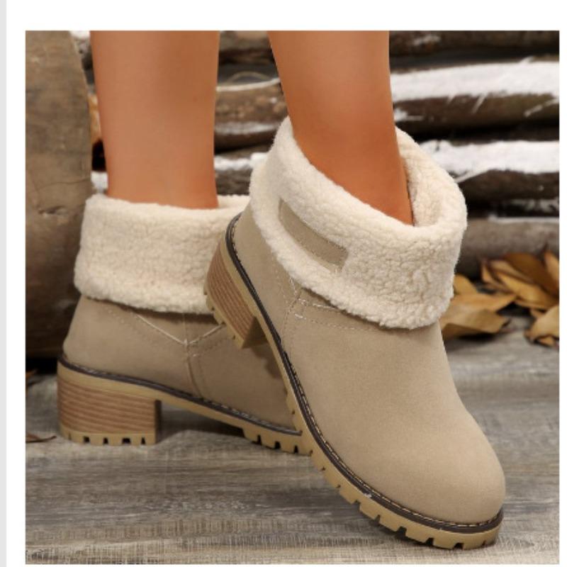 

-3 больших размера осенне-зимние полусапоги на толстом каблуке с отворотом и хлопковой подкладкой 43 бежевый