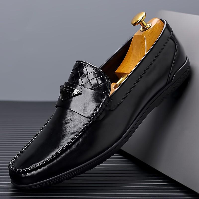 Mens Genuine Leather Loafer Slip-On Shoes Driving Business Casual Wear Non-Slip Rubber Sole Comfortable Round Toe