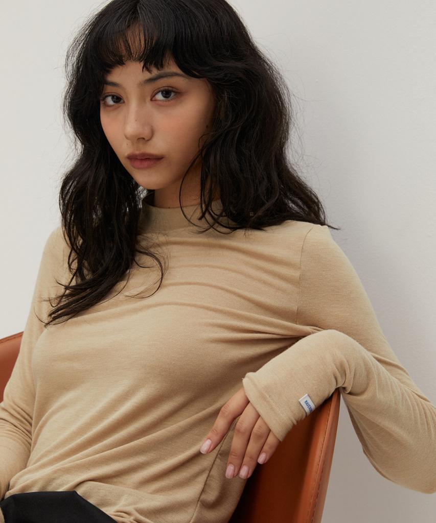 RAVEROUS Wool-Like Basic T-Shirt Beige