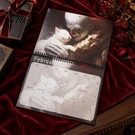 Wall Decoration for Studio 2027 Halloween Horror Movie & Cats Calendar, Creative Spiral Spooky Film Poster Bound Planner with Hanging Hole, Niche Fan
