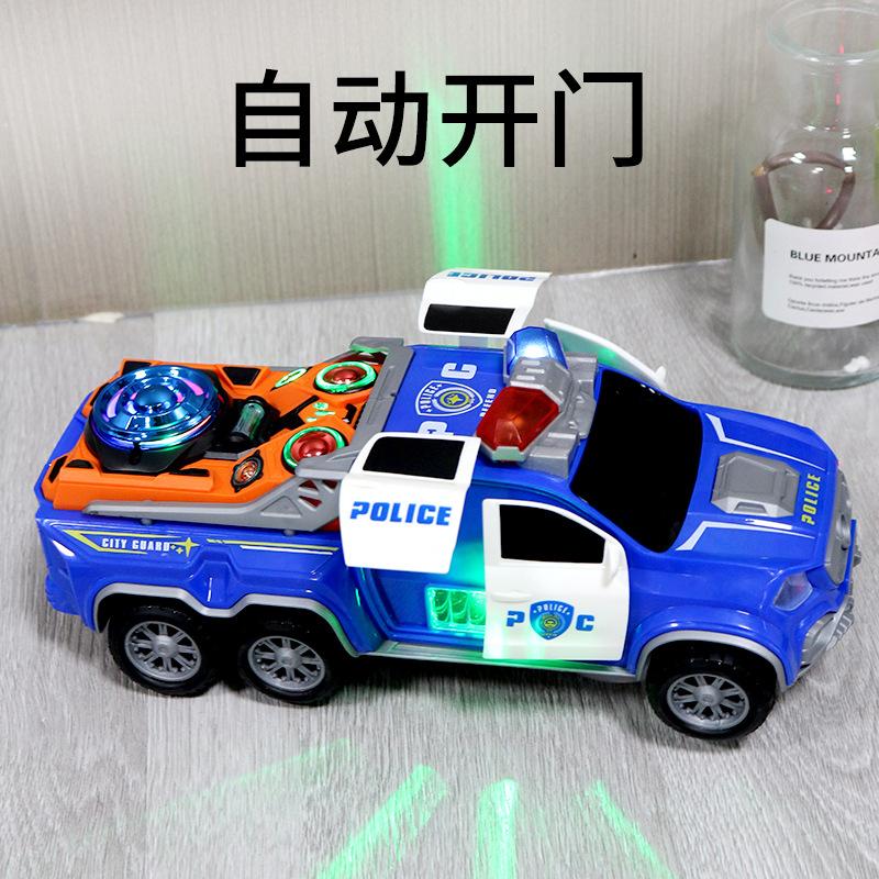 Electric Universal Dancing Police Car Rotating Music Light Automatic Door Police Electric Car