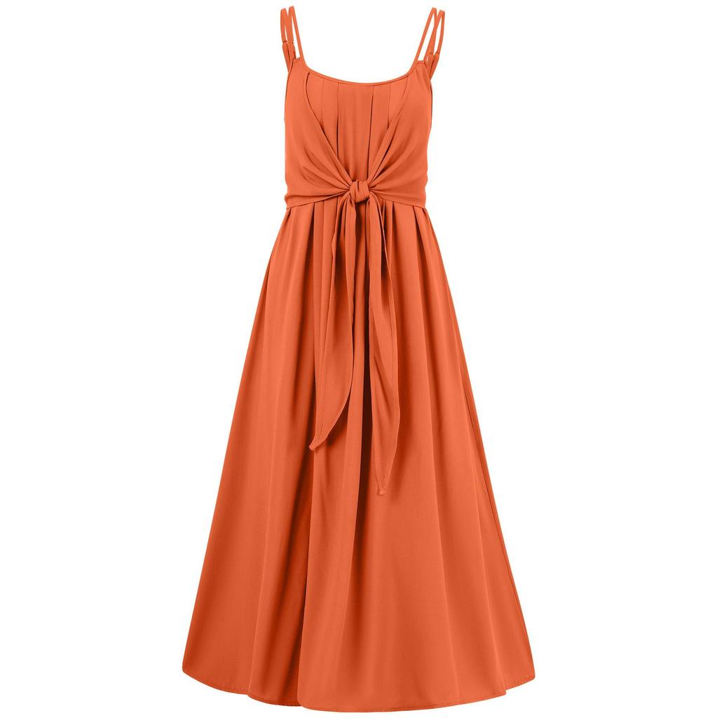 Dámské jaro jednobarevné, výstřih do U, košilky bez ramínek, letní ležérní šaty s vysokým pasem, zavazování, dlouhé šaty S-XL