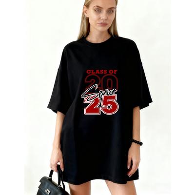Übergroßes T-Shirt Schwarz Jahrgang 2025 Abschlussfeier Partykleidung