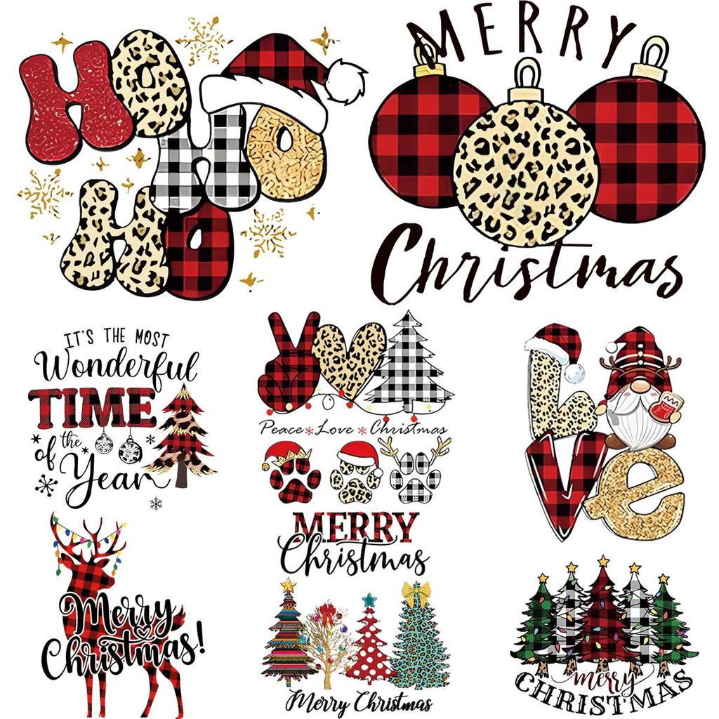 Frohe Weihnachten, thermoadhäsive Aufkleber für Kleidung, DIY-Hoodies, Aufnäher mit Heißpresse auf Kleidung aufgebracht, Bäume, Hirsche