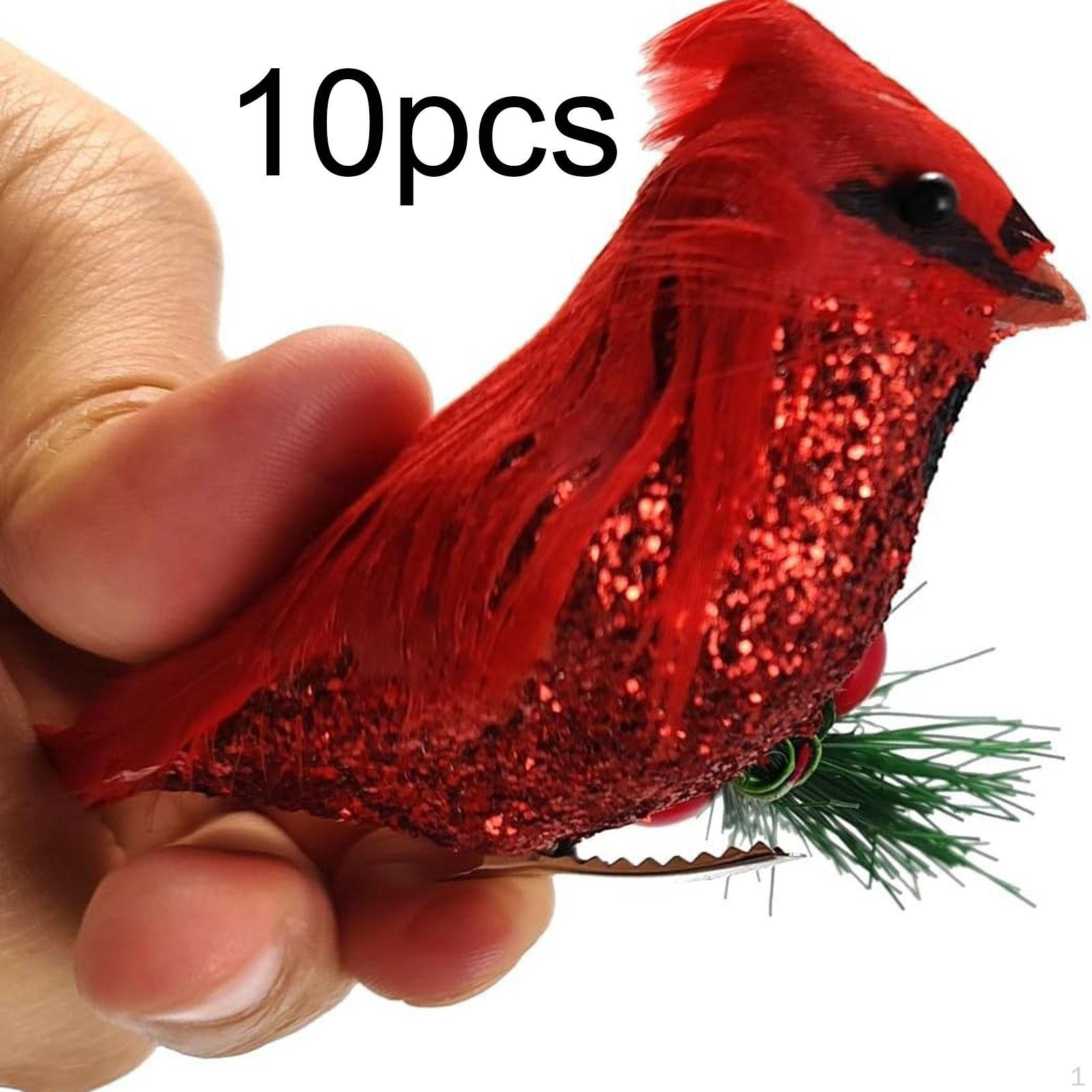 

10 Pieces Artificial Christmas Red Birds Fake Bird Decorations Artwork Clip on for Wreaths Holidays