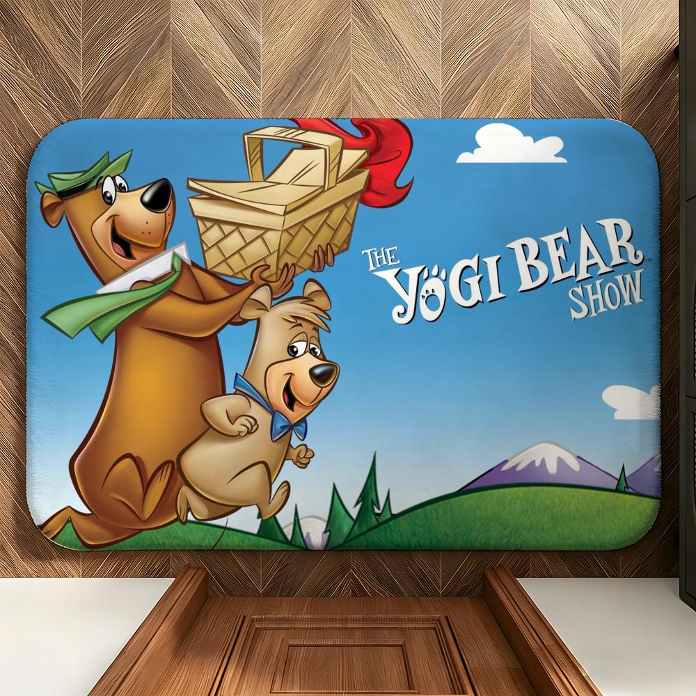 Cartoon Y-Yogi B-Bear Floor Mat Soft Flannel Floor Mat Suitable for Entryways, Living Rooms, Bedrooms, and Bathrooms